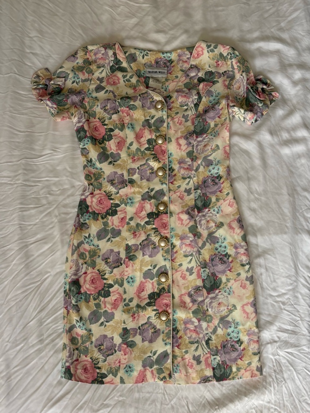 Vintage Floral Button-Front Mini Dress by Madison Wells